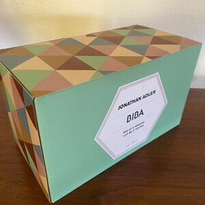 Jonathan Adler Biba Glasses Ribbed Clear Aquamarine 13 oz Set of 2 New in Box